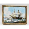 Caja tabaquera de plata contrastada con esmalte de barcos veleros